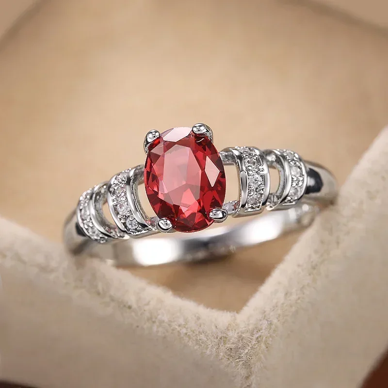 2026 Classic 4 Claws Design Oval Stone Wedding Band Jewelry White/Blue/Red 3  Colors Available Gorgeous Women Rings