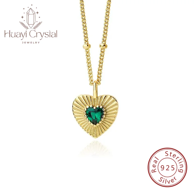 

925 sterling silver retro emerald heart necklace female niche ins light luxury personalized clavicle chain