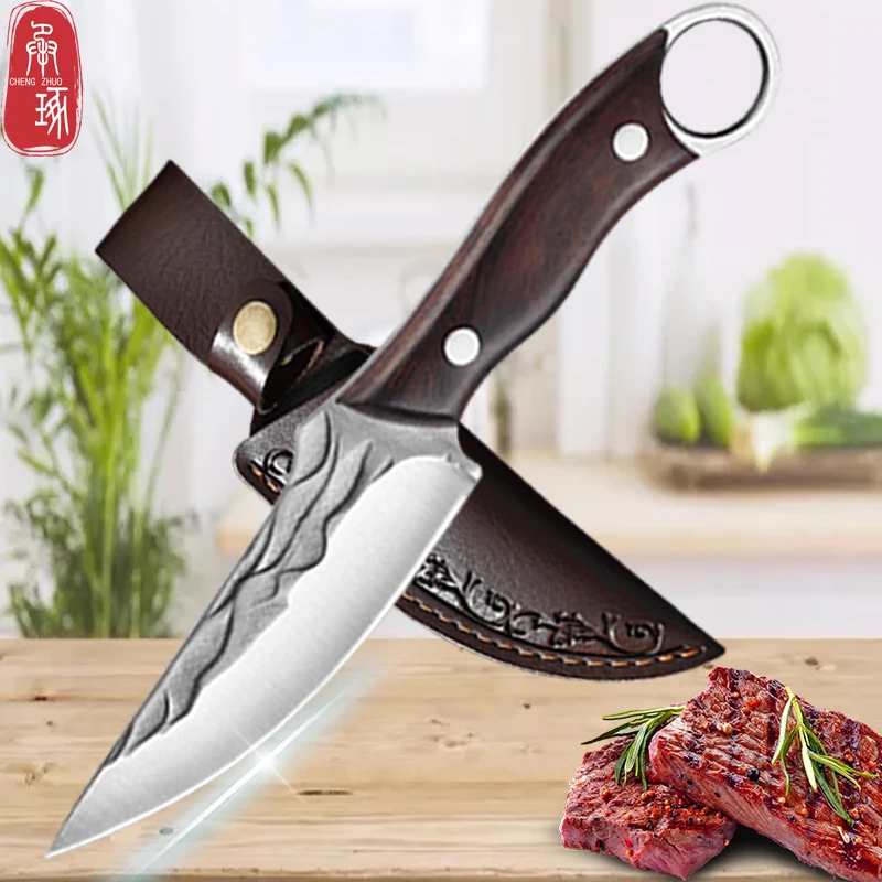 Kitchen Knife Meat Slicing Fruit Vegetables Knife Stainless Steel Boning Cleaver Knife Sharp Blade Hand Forged Butcher Knife