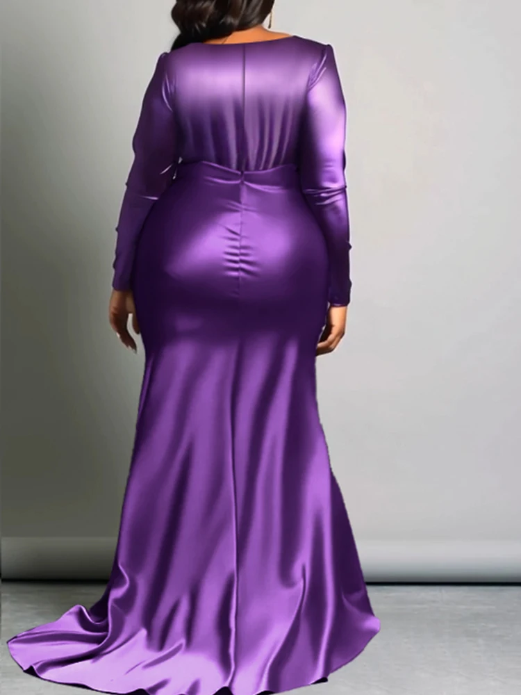 Robe grande taille pour femmes, Sexy, col en v, manches longues, froncée, soirée, Cocktail, Maxi, robe d'invitées de mariage