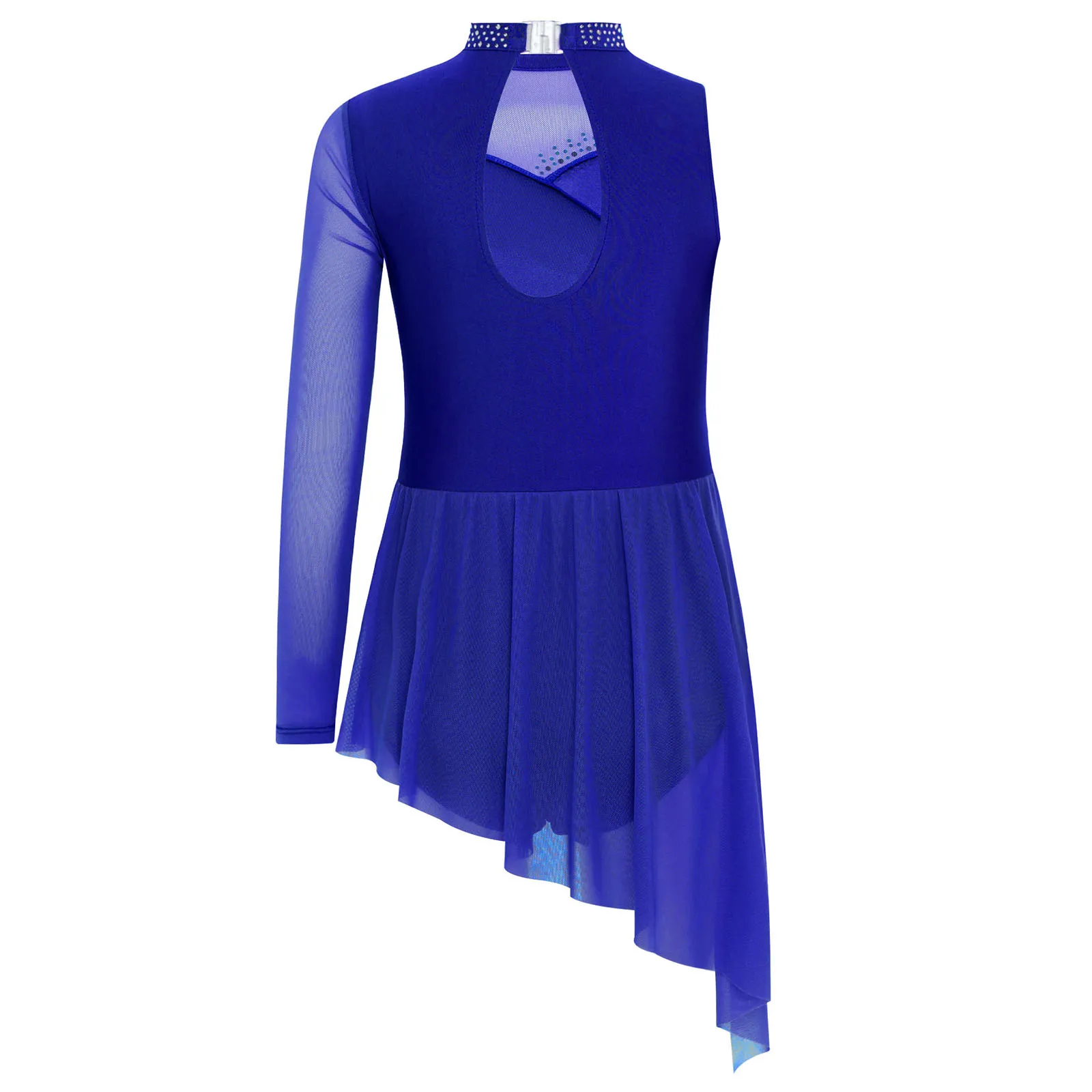 Kids Girls Ballet Lyrical Dance Dress Figure Skating Performance Costume Sparkling Rhinestones Overlay Skirted Leotard Dresses