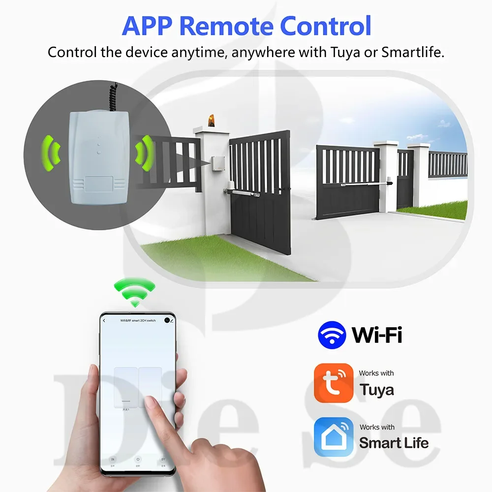 Diese Tuya Wifi RF Sliding Door Garage Door Opener Switch AC DC 12V 24V 2CH Receiver Working with Rolling Code Remote Control