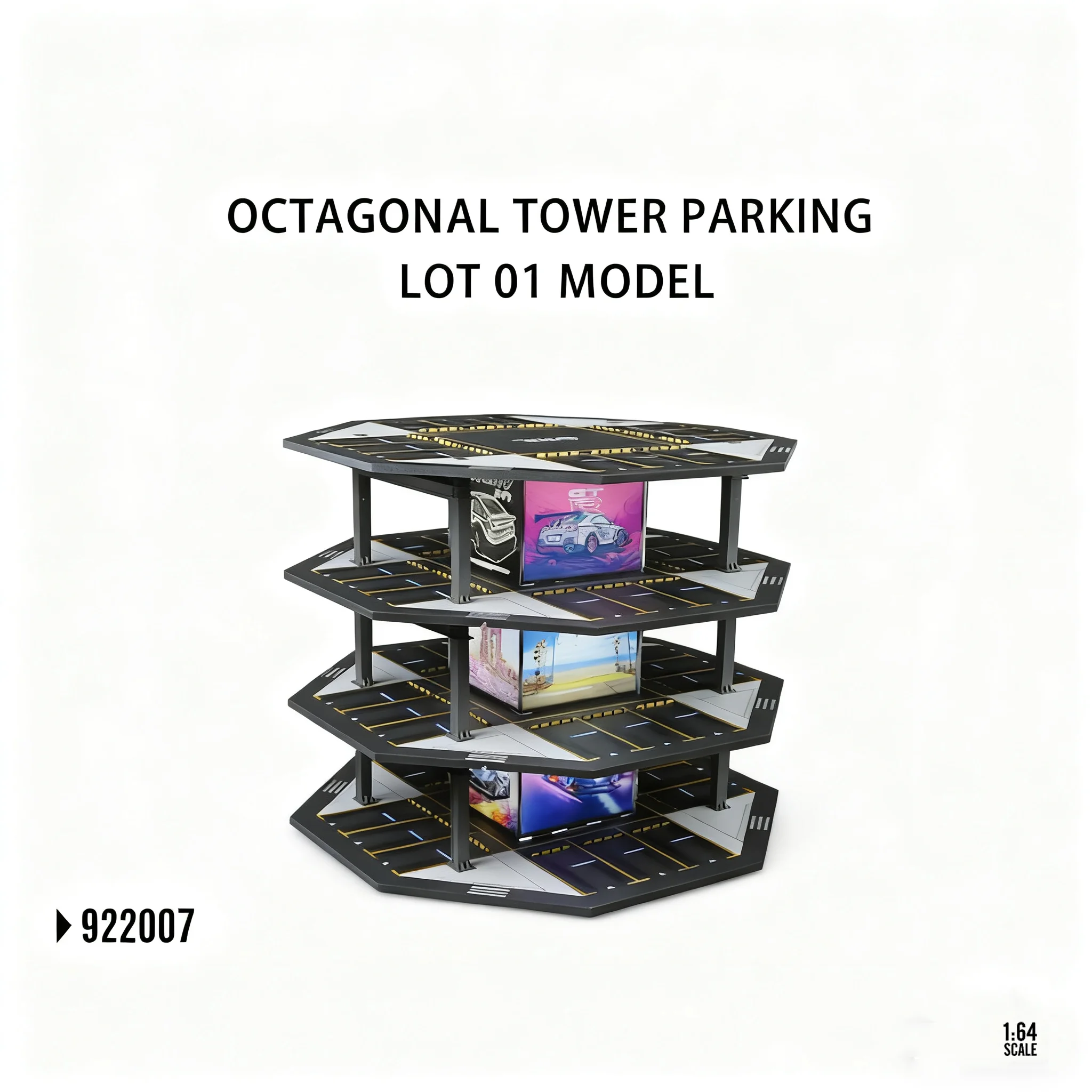 

Диорама для гаража автомобиля, модель восьмиугольной парковочной диорамы масштаба 1:64, 48 мест, светодиодные фонари, реалистичные для литых под давлением коллекционеров Hot Wheels