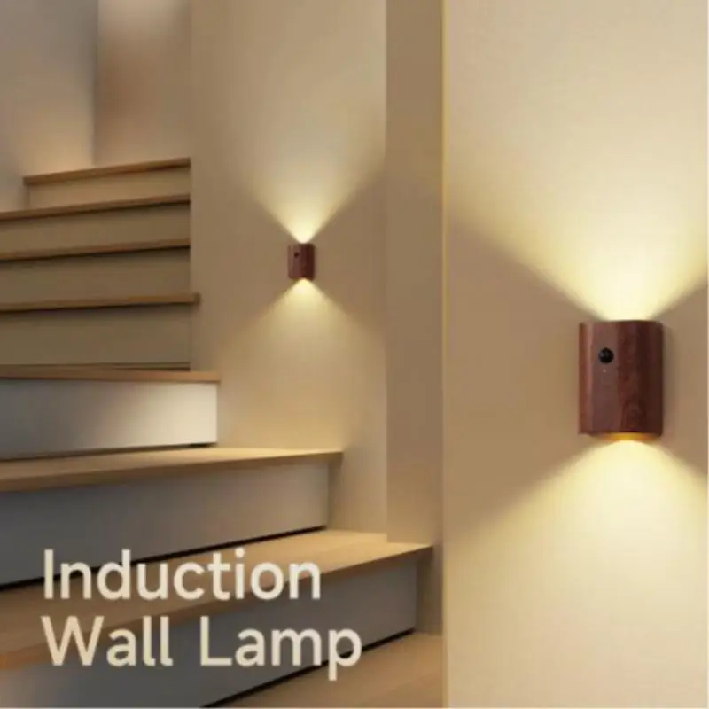 Wood Modern Design Indoor Induction Wall Sconce LED Motion Sensor Up And Down Light Wall Lamp For Living Room Home Stairs Closet