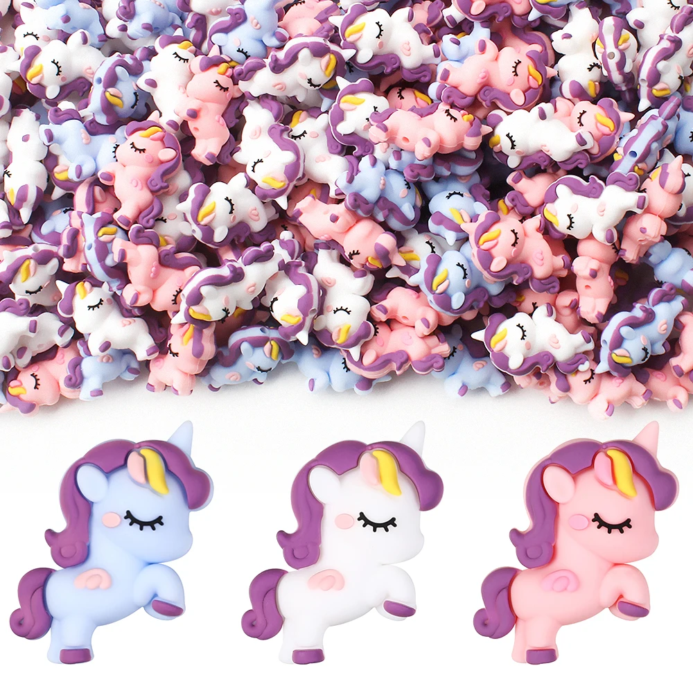 5/10/20PCS  3D Unicorn Silicone Beads Animal Focal Beads for DIY Keychains Jewelry Making Bracelets Necklaces Handmade Crafts