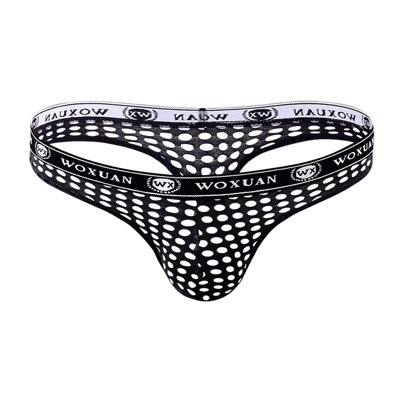 

Mens Thong Underwear Low Waist Hollow Out Thong Breathable Holes Sexy Men's Underapnts Jockstrap Men