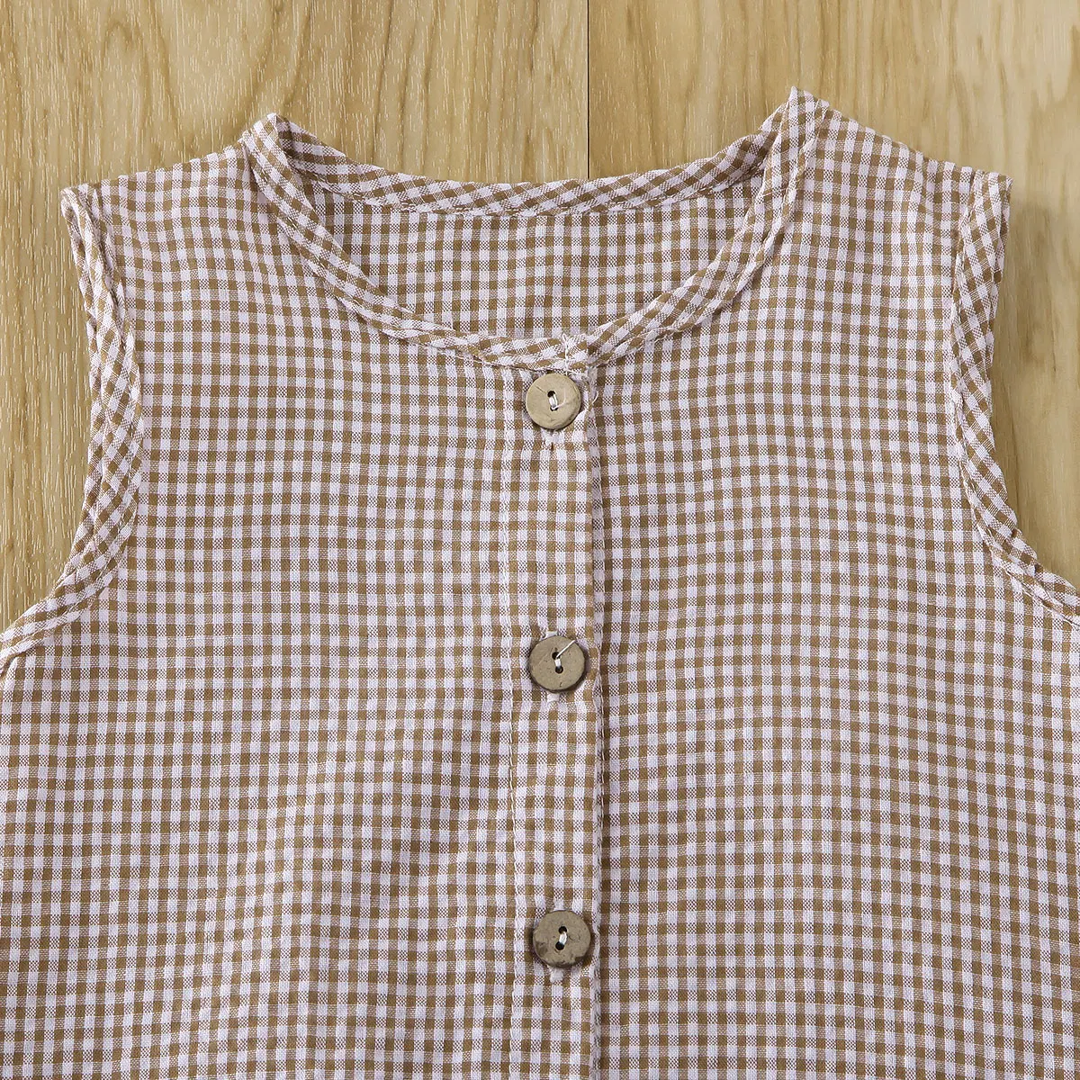 Toddler Baby Girls Boys Sleeveless Romper Plaid Button Jumpsuit Overall Outfits