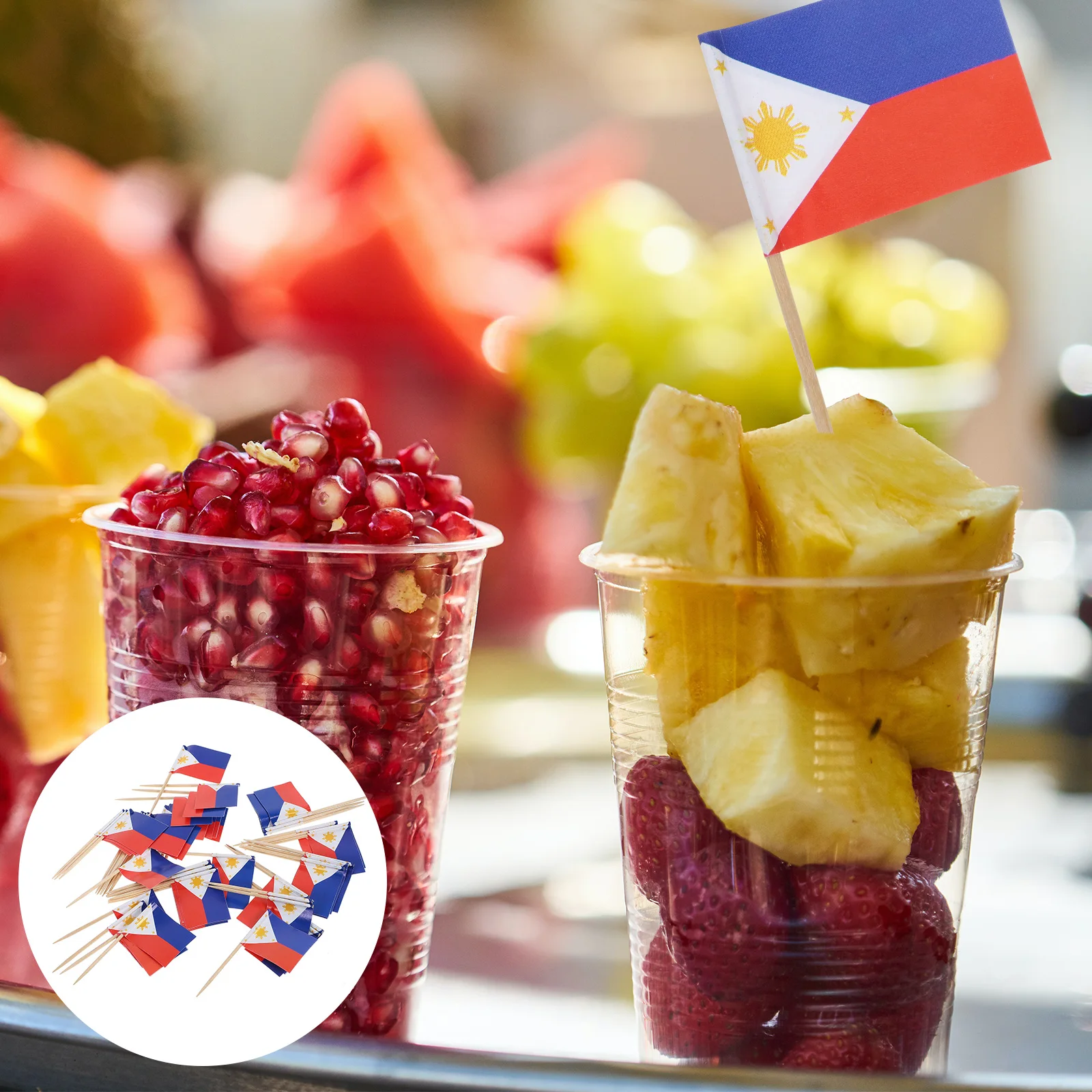 

100pcs Fruit Picks Philippines National Flag Wooden Party Dessert Tasting Sticks Decorative Cocktail Toothpicks Cake Appetizer