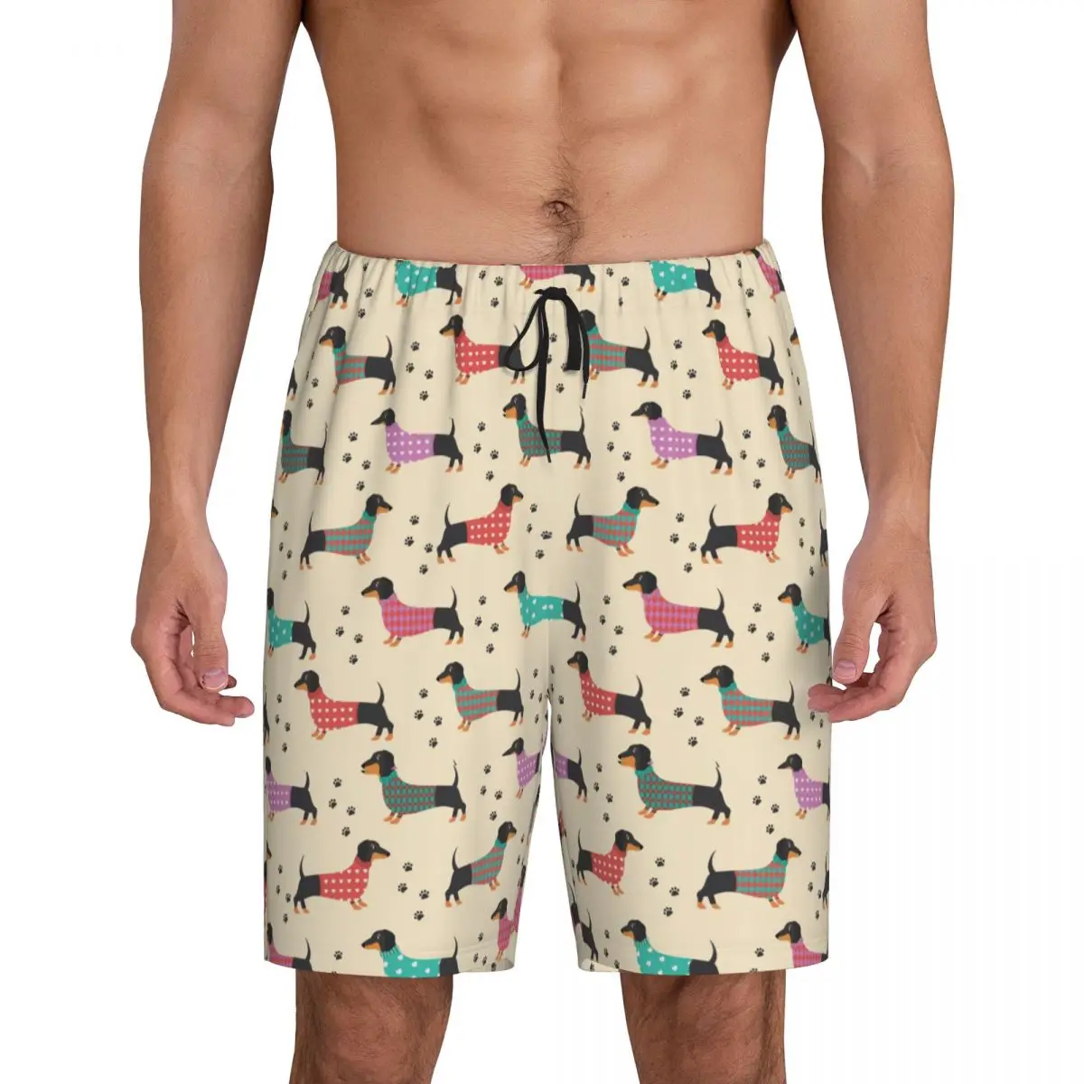 

Custom Printed Men Cartoon Dachshund Dog Pattern Pajama Bottoms Sleepwear Pjs Sleep Shorts with Pockets