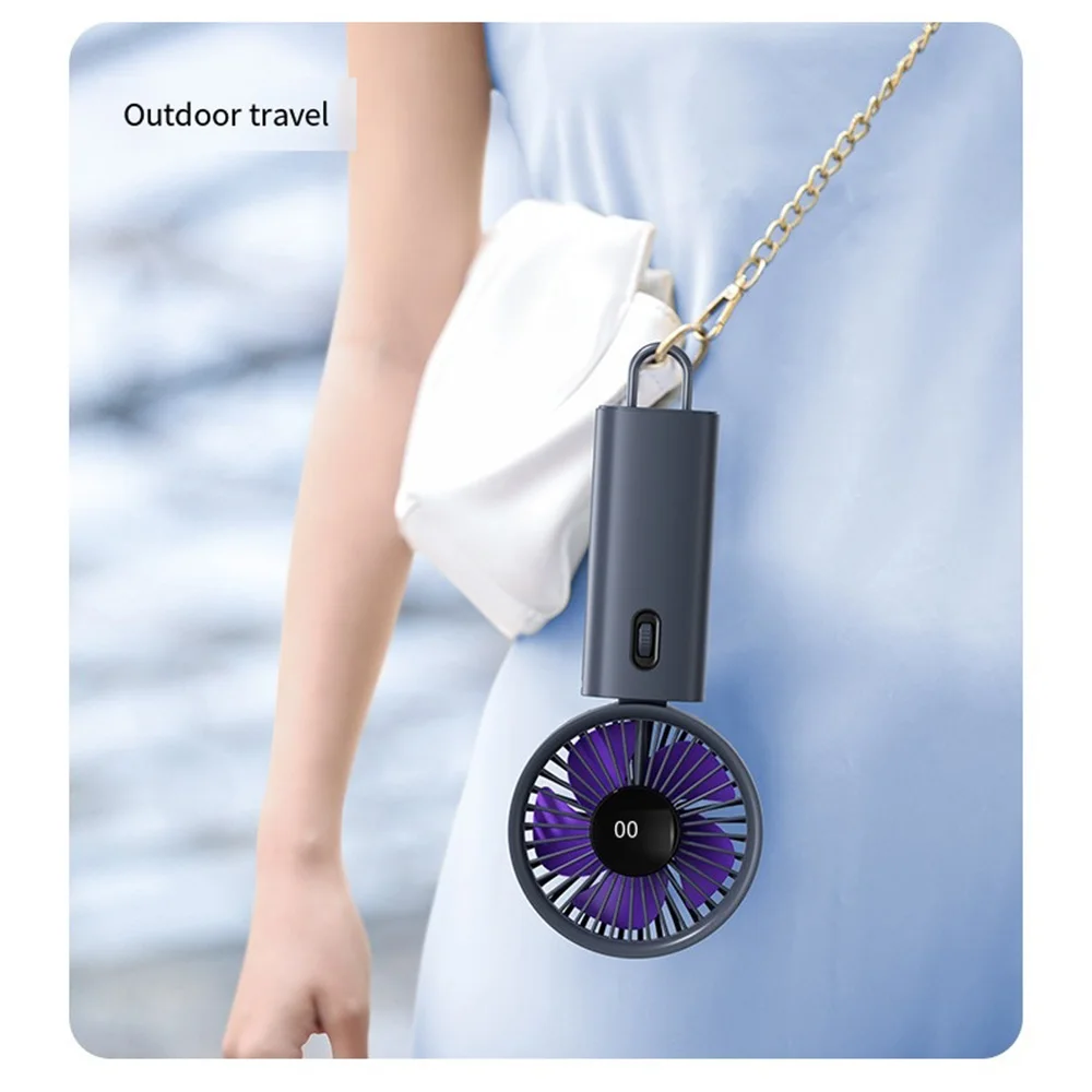 Rechargeable Handheld Mini Fan, Folding Portable Neck Hanging Fan, Multi-Speeds Wind Silent Fans for Travel, LED Digital Display