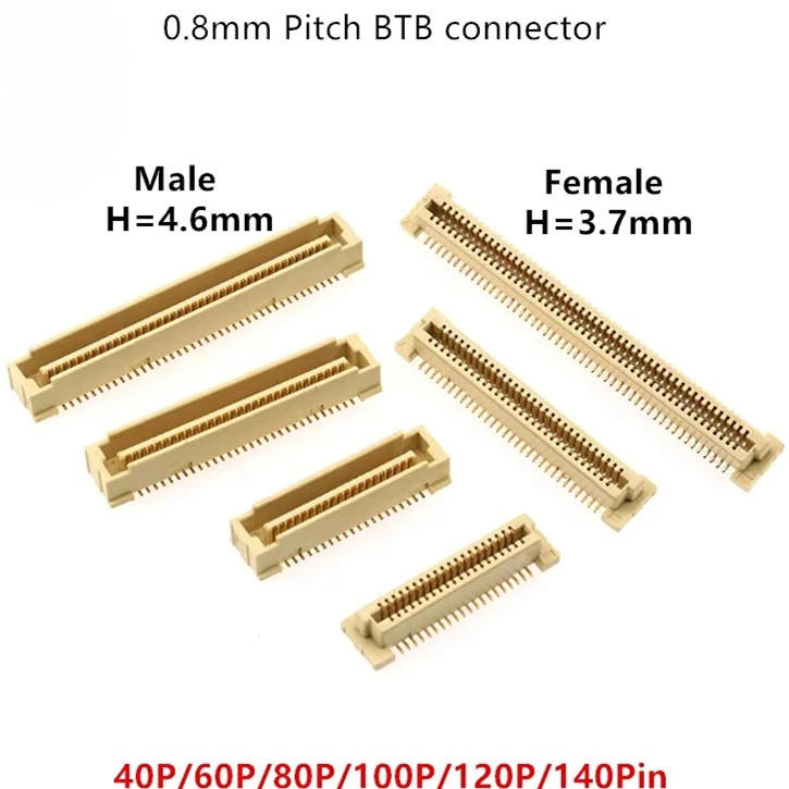 1Pcs Male Female Board to Board Connector BTB 0.8mm Pitch Double Row Patch 40P/60P/80P/100P/120P/140Pin Highly 3.7mm/4.6mm