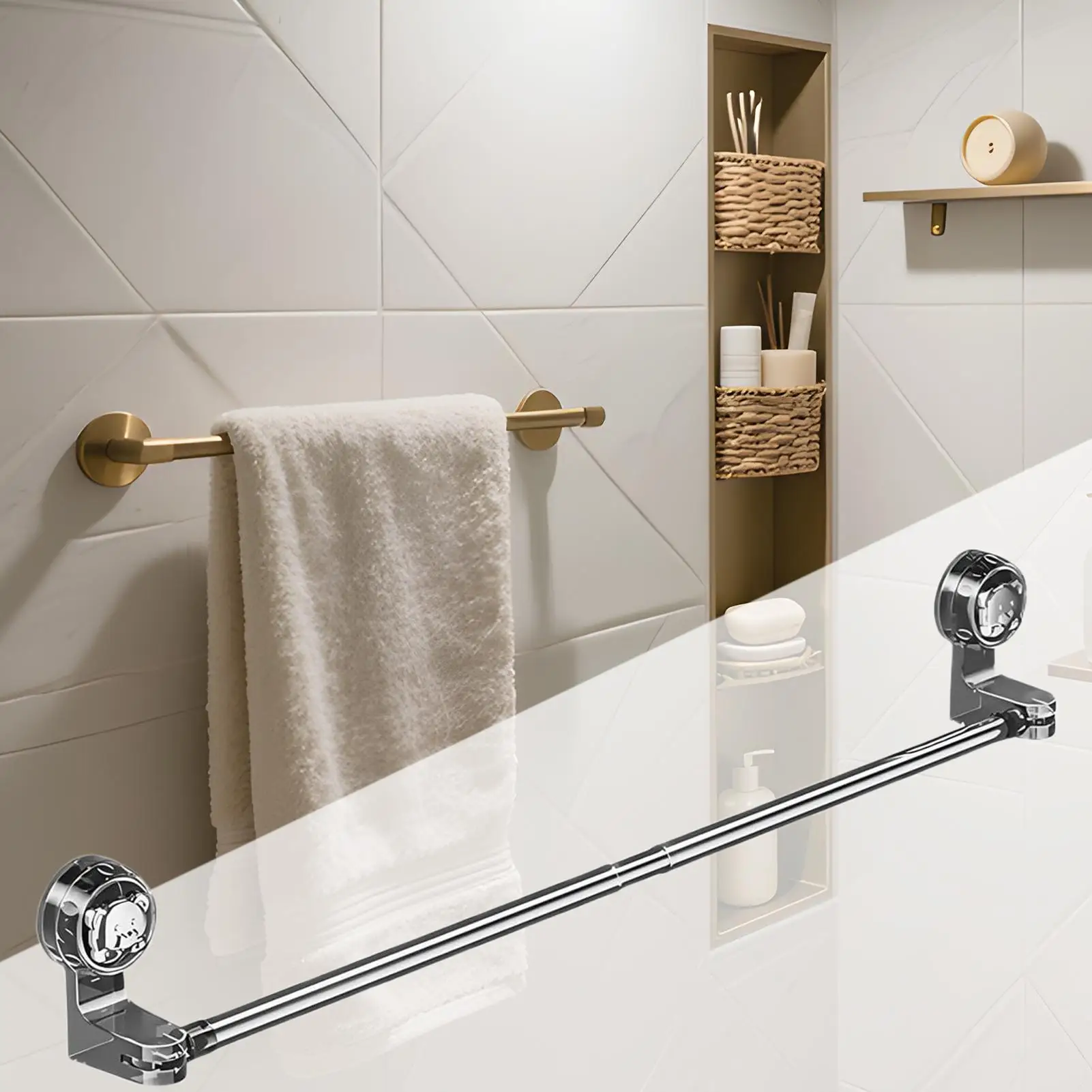 Wall Towel Racks for Bathroom Towel Rack Wall Mounted Storage Bar Suction Cup Adjustable Holder Storage Organizer for Robe Rags
