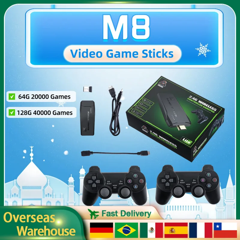 M8 Console Retro game Video Game Sticks Dual Wireless Controller Game Stick 4K HD TV video output For Boyfriend Birthday Gifts