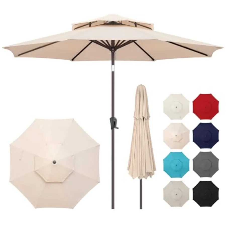 9Feet Outdoor Patio Umbrella - 2 Tiers Table Umbrella Waterprool UV Protection, Sombrillas de Patio with Push Button Tilt, Sun