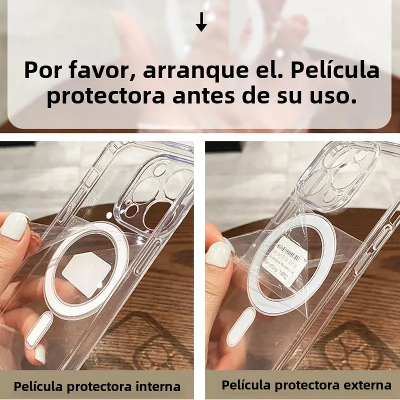Funda magnética de lujo con carga inalámbrica para iPhone 17 16 15 14 13 12 11 Pro XR XS Max Plus Mini, transparente 6