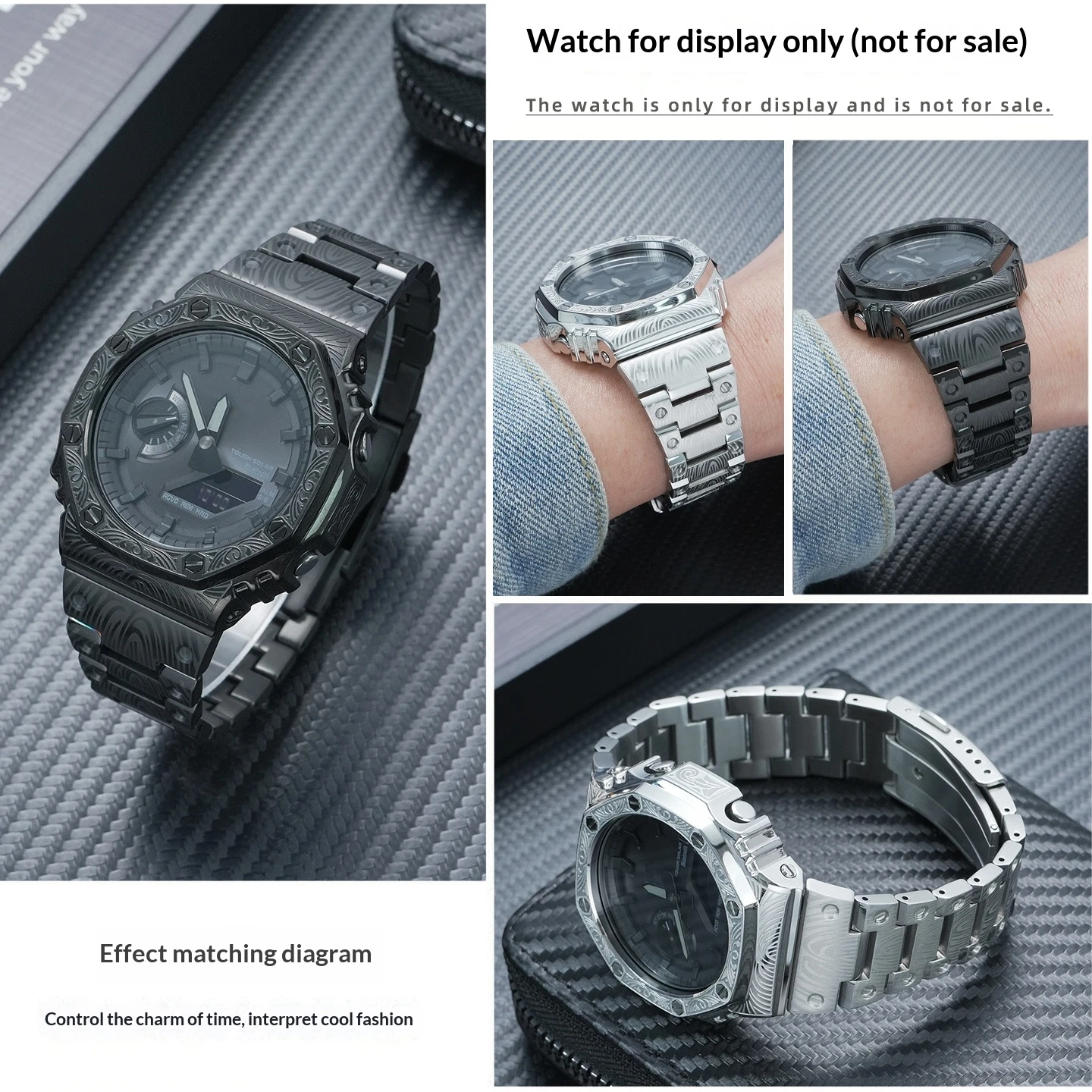 Black Stainless Steel Kit For Casio G-SHOCK GA-2100 GA2100 GA-B2100 Octagonal Modified Watch Bezel & Strap Case Full Set