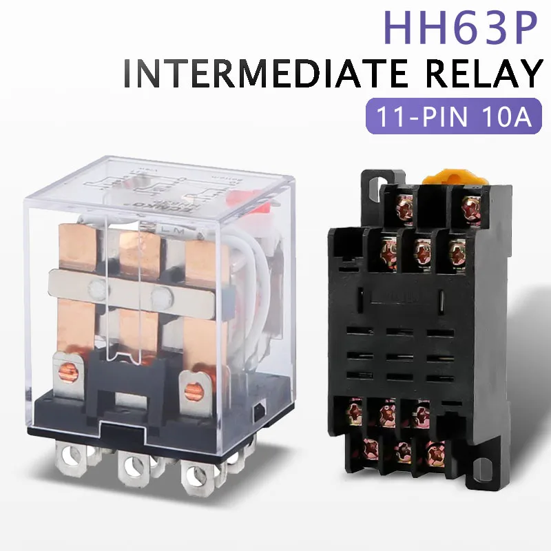 5Pcs Electromagnetic Coil Universal DPDT Power Relay HH63P 12V24V220V Miniature Contactor And Base For Circuit Suction