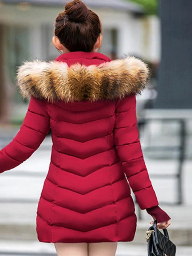 Autumn Female Middle Length Jacket Coat Women Fake Fur Collar Parkas Woman Slim Cotton Padded Jacket S-3XL Winter Jacket