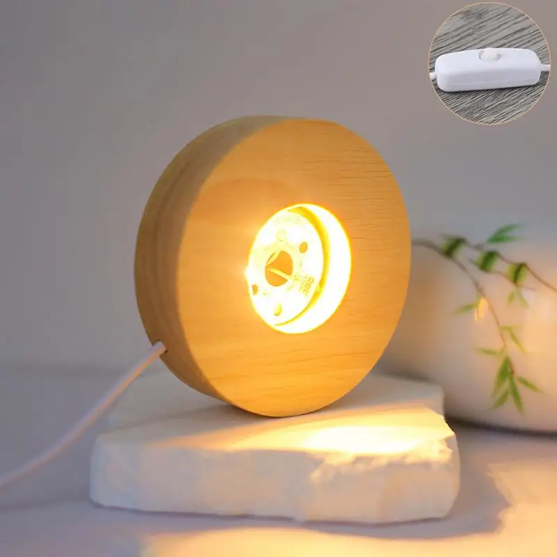 Crystal Ball Light Base Crystal Glass Base Stand Wooden LED Night Light Stand Wooden LED Display Base For Home Resin Art