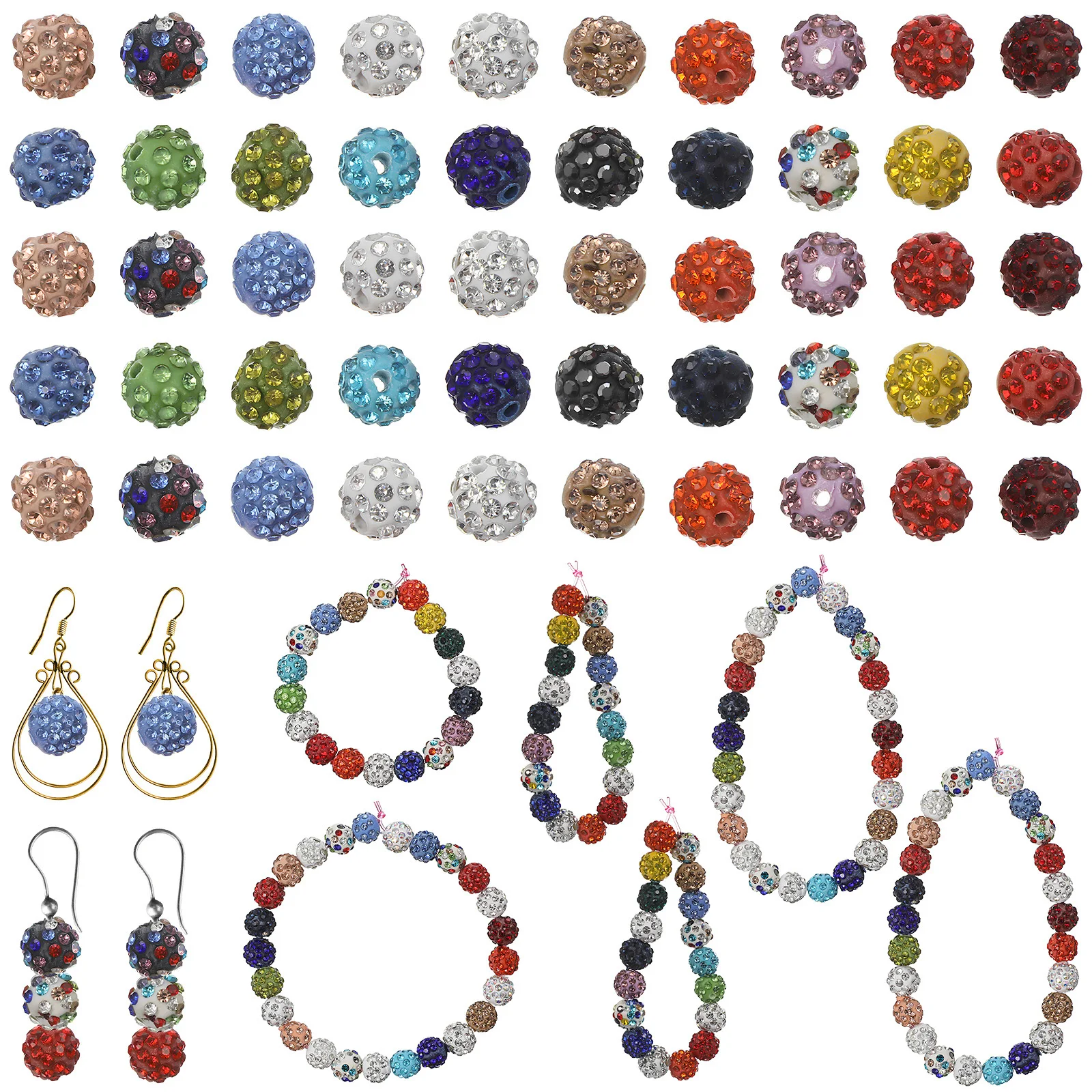 

100Pcs Rhinestone Beads Bulk Sparkling Assorted Colors Drilled Beads for Jewelry Making Bracelet Necklace Craft