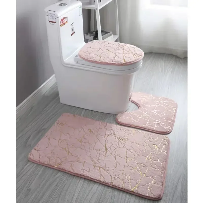 Home Living Room Bathroom Toilet Mats Set Gold Printing Anti Slip Rugs Bedroom Print Rug Shower Mat Bath Mats Bathroom