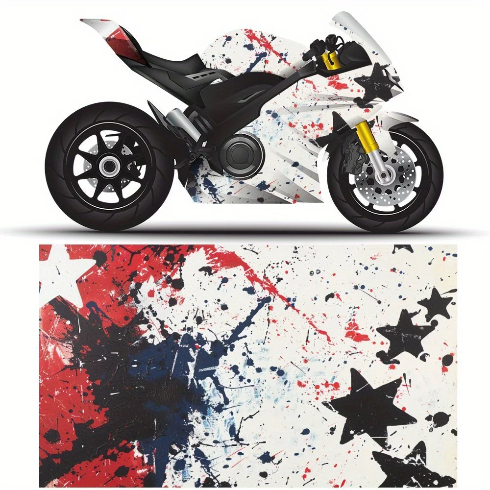 Vivid Flag Splash-ink Art Motorcycle Full Wrap Stickers Decorative Motorcycle Race Color Change Decal Film Protect Gift for Boyf