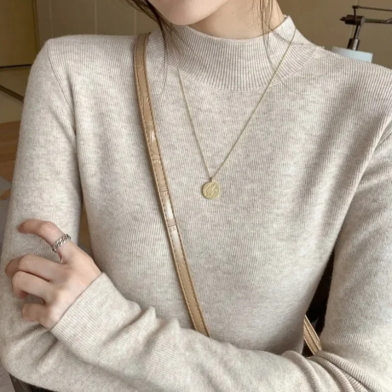 

2024, водолазка, женский свитер, новая мода, эластичные топы, женские вязаные пуловеры, вязаный шерстяной свитер с длинными рукавами