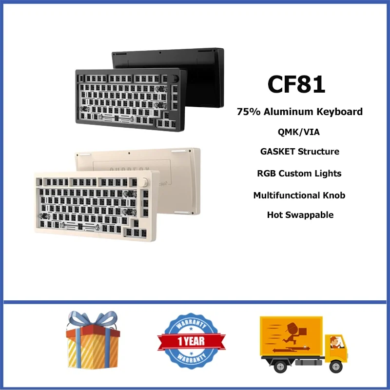 

CF81 Aluminum Barebone Keyboard Kit 75% GASKET RGB Supports QMK/VIA Hot Swappable Custom Keyboard With Knob