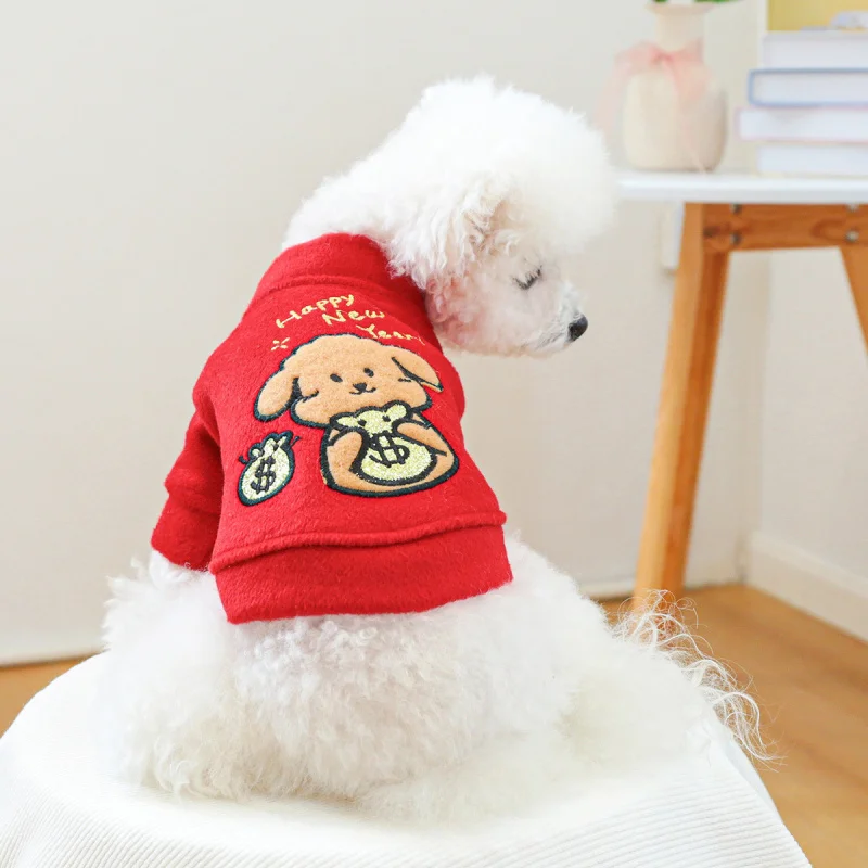 

Pet Dog Cat Jacket Autumn Winter New Year Celebration Coat, Pet Circle Festive Red Warm Clothes for Small Animals Outfit
