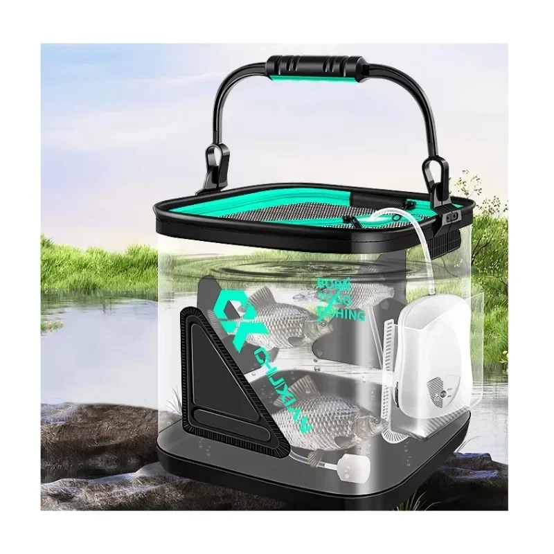 

Transparent fishing bucket foldable