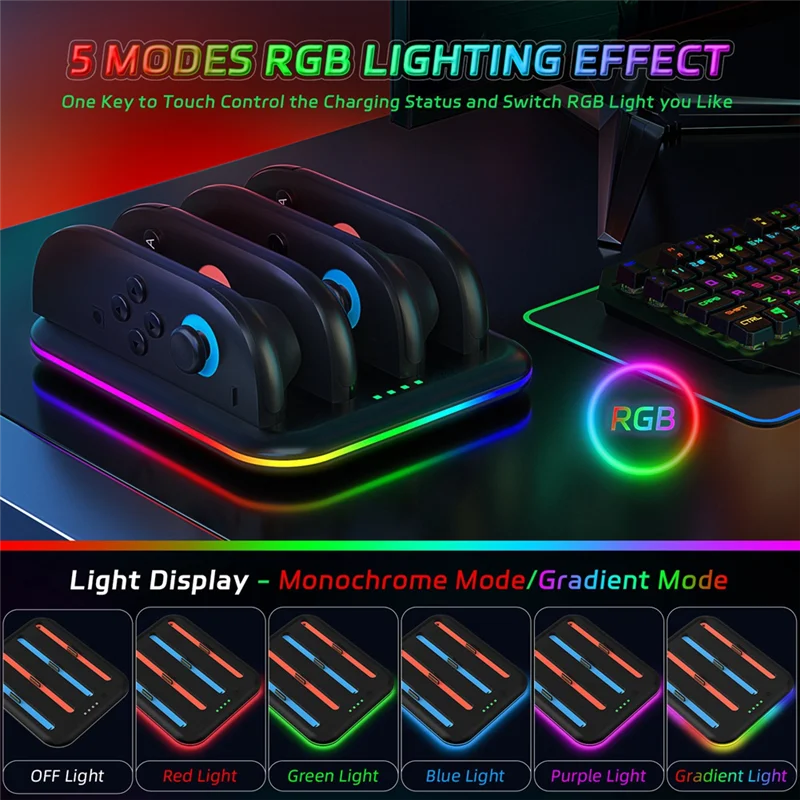 

Handle Base For Joy Con Joystick Gamepad For Joy Con Switch 2 Handle Quad Charging Base With LED Light Blackabgi