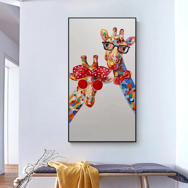 

Hand-painted oil Painting Animal Auspicious Deer Hanging Painting Vertical Version Mural Living Room Decorative Painting Canvas