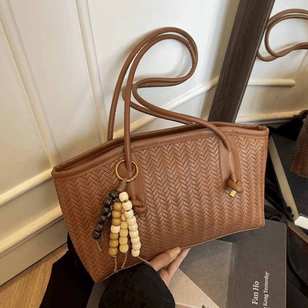 Gift Elegant Large Capacity Shoulder Bag Versatile with Pendant PU Tote Bag Solid Color Fashionable Stylish Underarm Bag Work