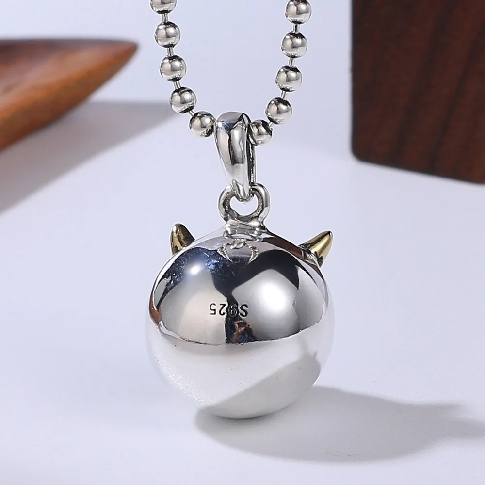 BOCAI Real S925 Silver Jewelry Big Eyes Little Monster Fashion Necklace Accessories Trend Little Devil Men and Women Pendant