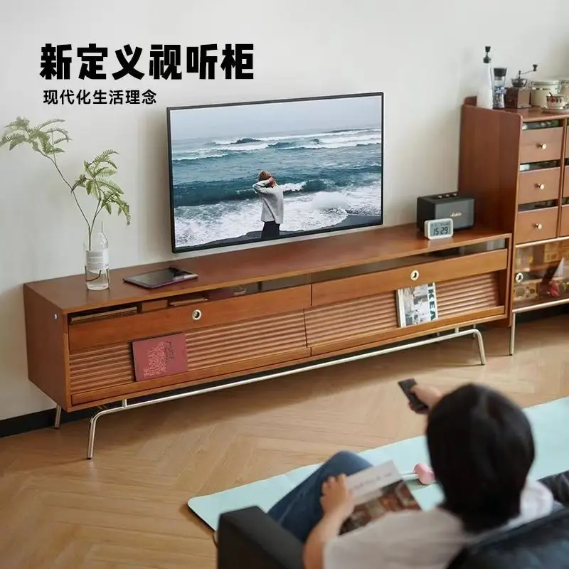 Solid wood antique TV cabinet storage locker integrated French floor TV cabinet retro Japanese audio-visual cabinet
