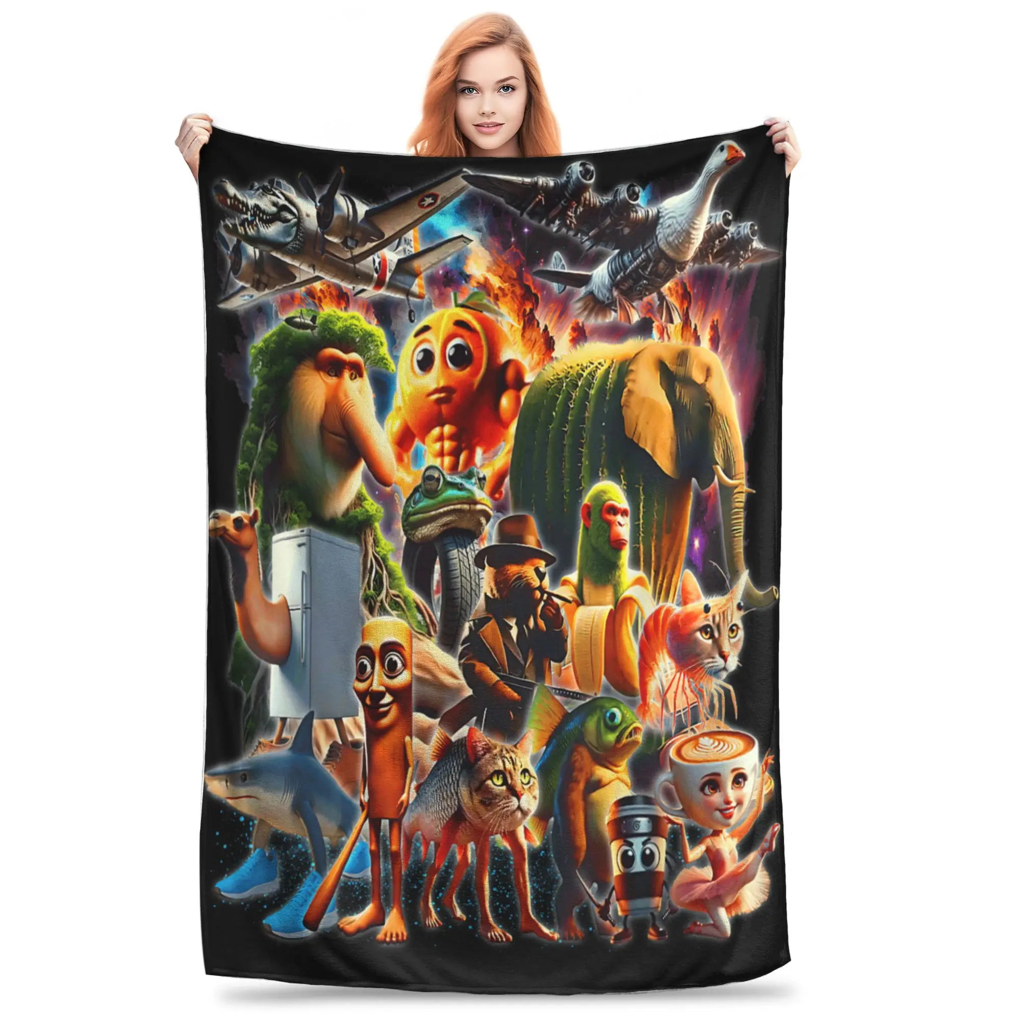 Italian Brainrot AI Generated Animals Plush Blanket Kids Adult  Flannel Throw Blanket For Outdoor Super Soft Bedspread Gift