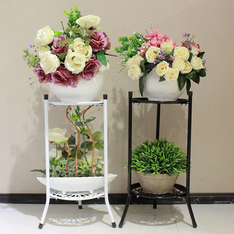 2-Tiered Tall Plant Stand Metal Plant ShelfSupports Rack For Indoor Outdoor Home Decoration