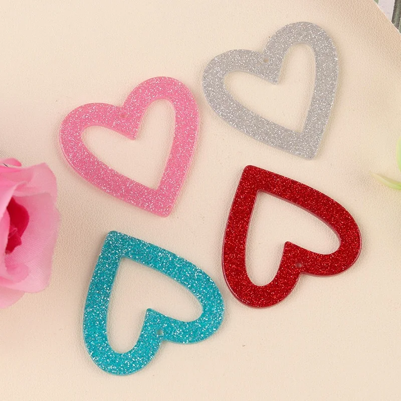 

New arrived 46pcs/lot color glitter effect cartoon hearts shape acrylic beads diy jewelry garment hair accessory