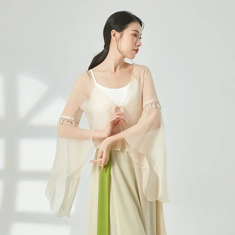 

Classical dancer gauze clothes Chinese dance fairy energy pearl elegant top performance clothes practice clothes