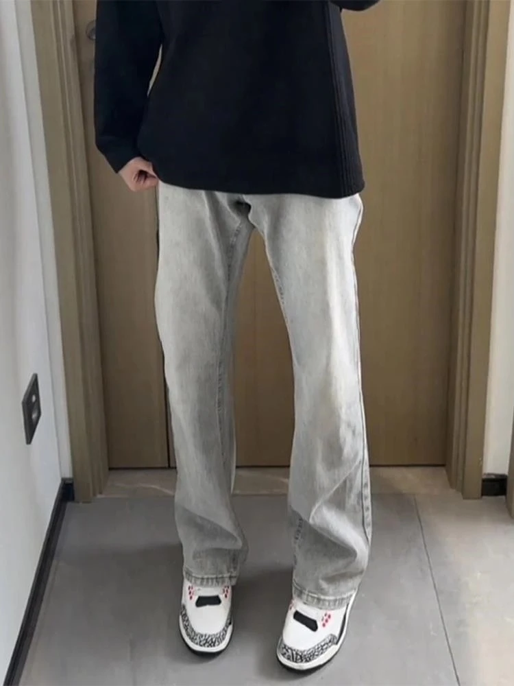 

e ey American High Street Men's Jeans Leg Lengthening Slimming Micro Flared Long Pants Youthful Wear Resistant Straight...