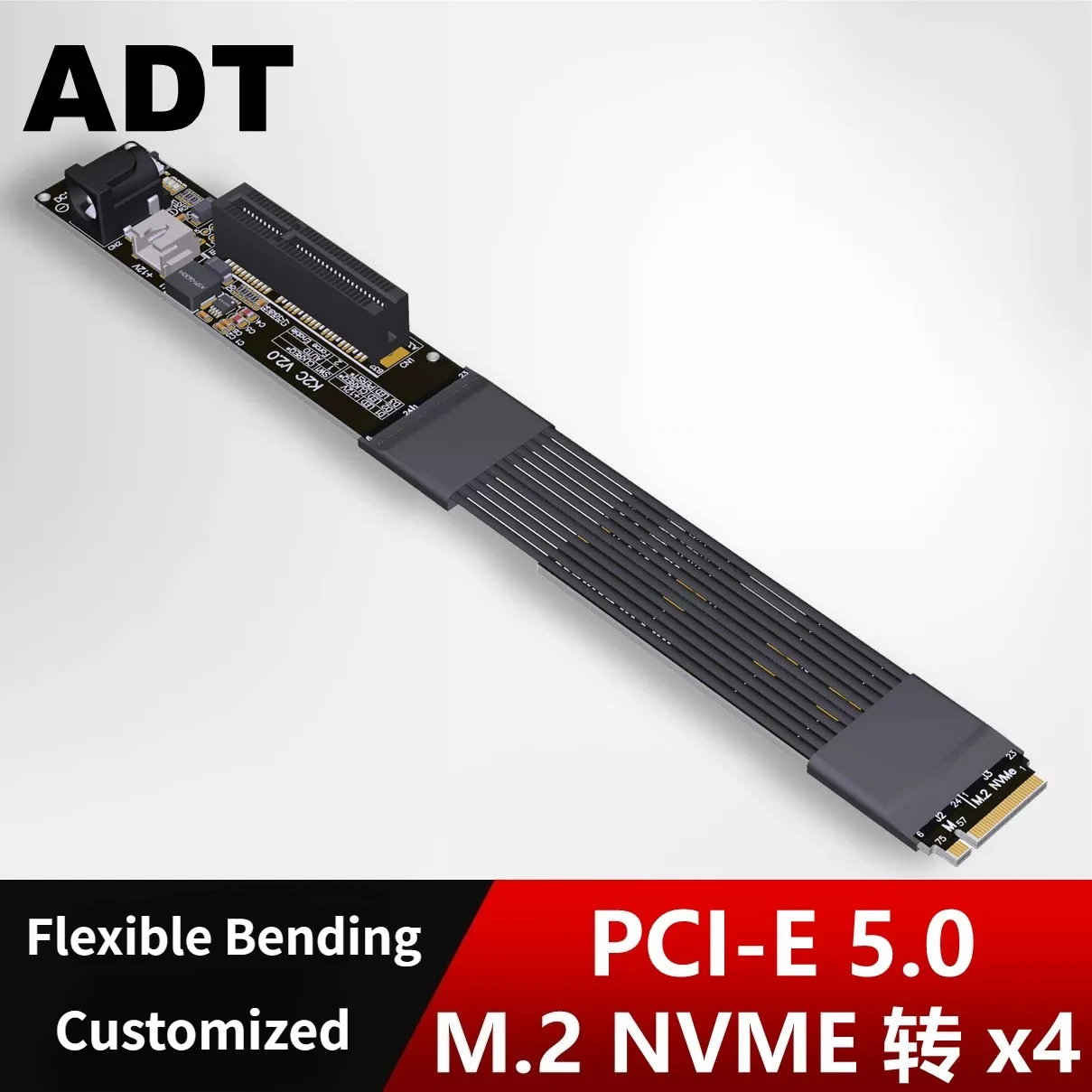 ADT M.2 NVMe to PCIe 5.0 X4 Signal Bending Adapter High Speed GEN5 Lossless DMA Transfer Adapter 12V/0.2A SATA 2Pin DC 12V Power