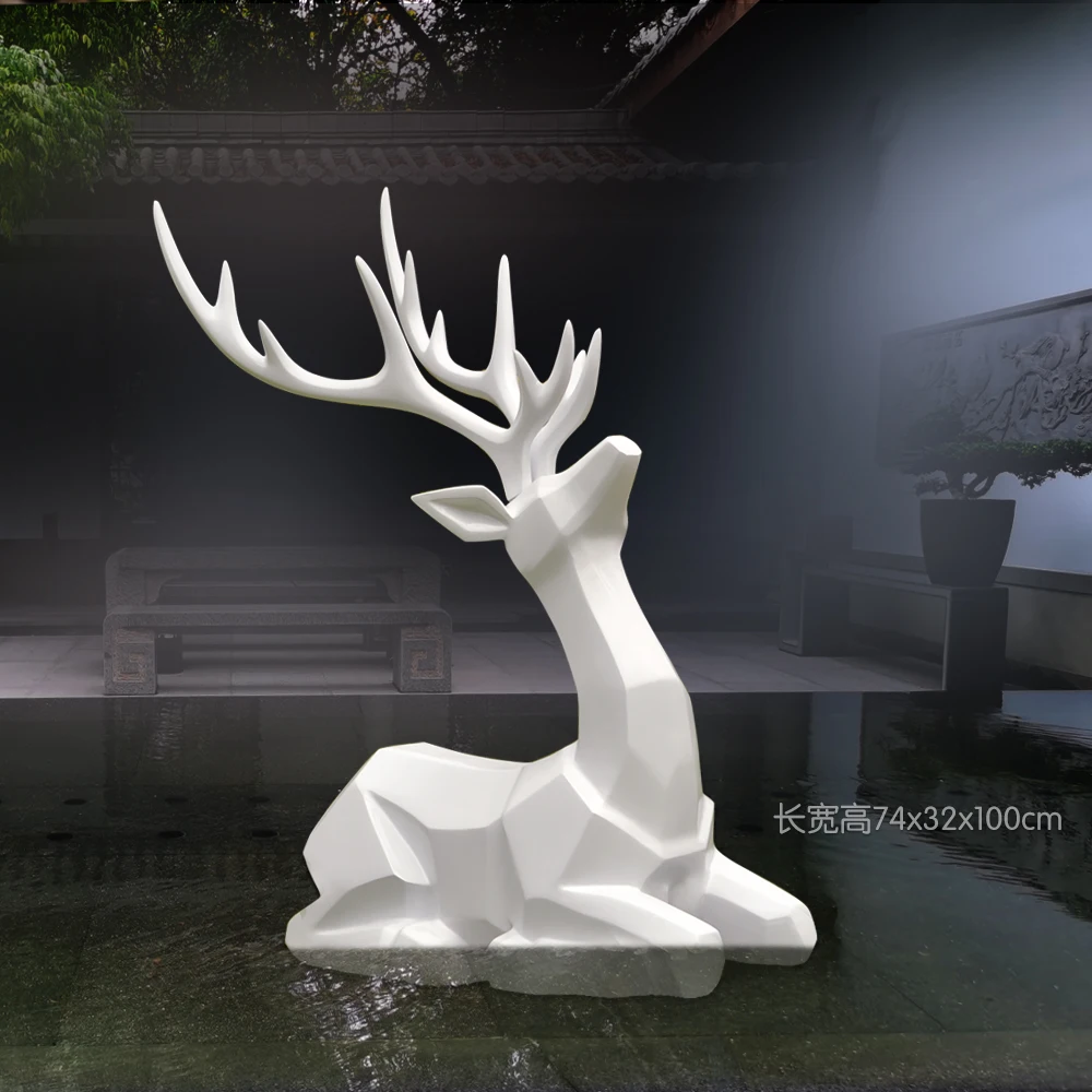 YY FRP Simulation Animal Plum Blossom Lying Deer Sculptured Ornaments Half Deer