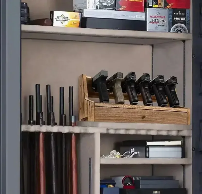 Imagem -05 - Madeira Pistol Rack For Safe Pistol Storage Slots Gun Holder Organizer Hunting Accessories
