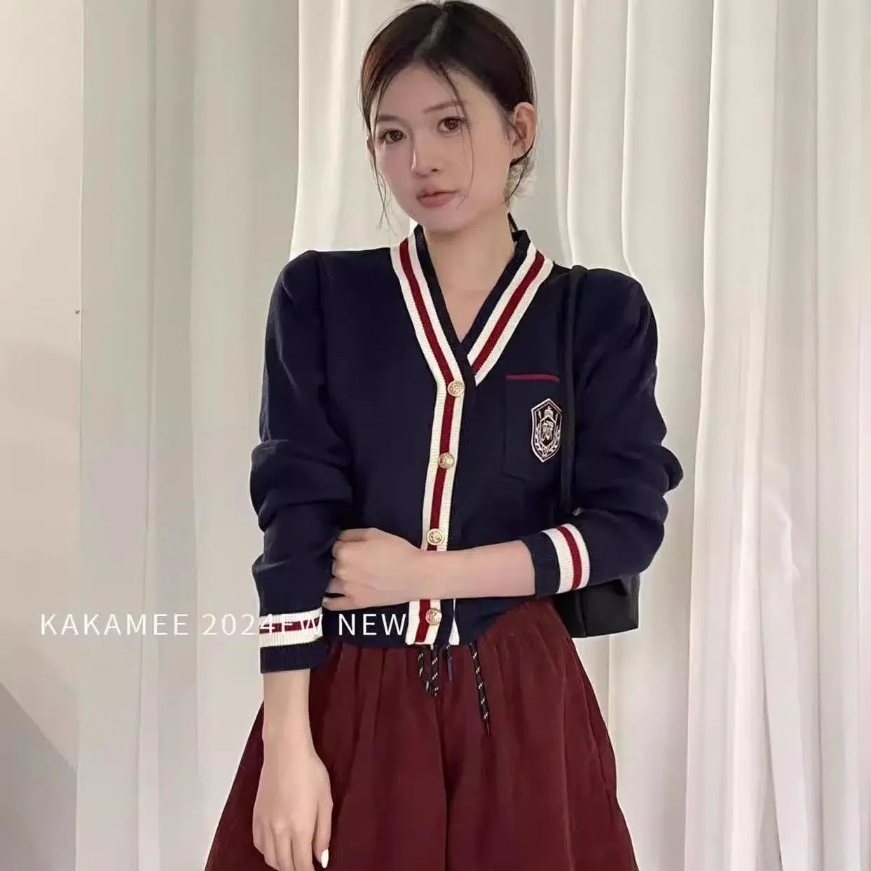 

2024 Autumn Winter Vintage Fashion Striped V-neck Knitted Cardigan Women's Clothing Commute Loose Embroidery Wool Sweaters