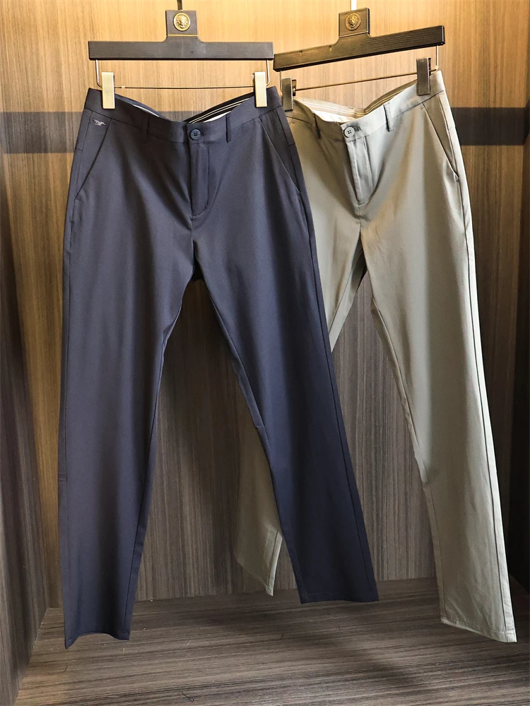 

Silky Drapey iny Men's Busin Casual Straight Leg Pants Elastic Skin-friendly Spring Summer Faion Urban Sle Long Trou...