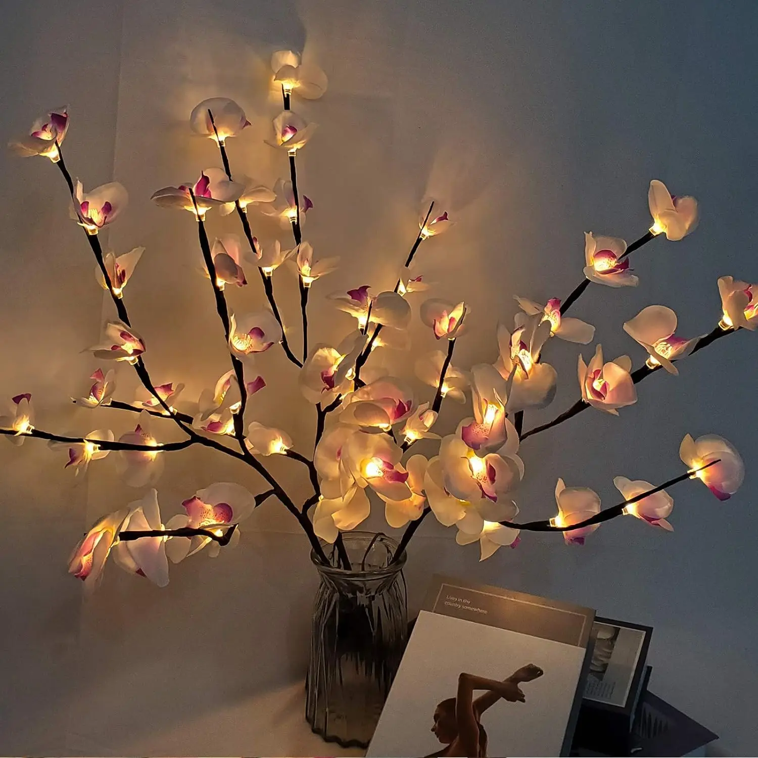 1 Pack White&Purple Butterfly Orchid Tree Light LED Lights Battery Powered Tree Lamp Lighted For Room Home Romantic Decoration