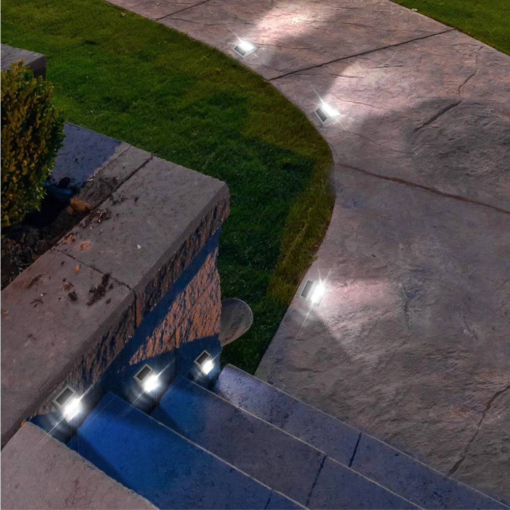 

4 PCS Solar Garden Light Lights Outdoor Wall Step Led Street Walkway Powered Stainless Steel Lamp for outside