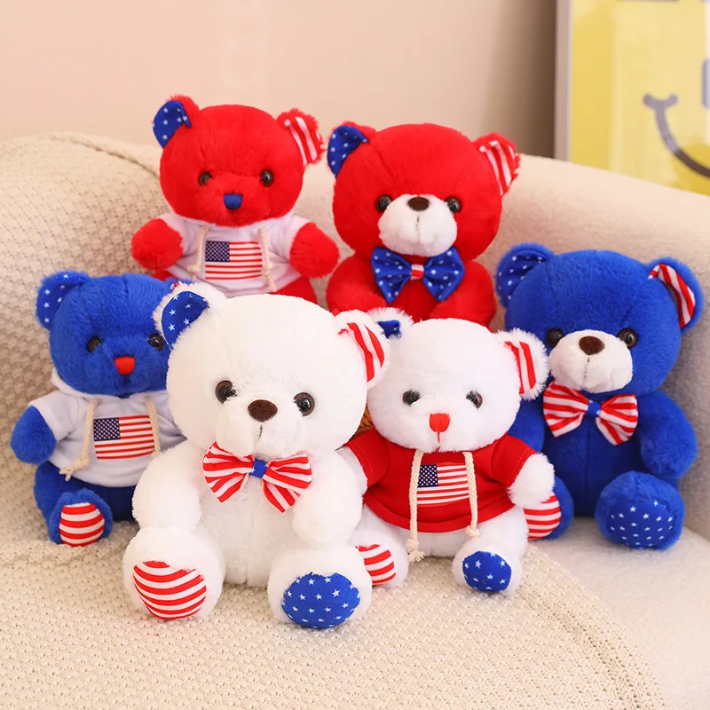 Cute Flag Bear Cross border Plush Toy Star and Striped Sweater Embrace Baby's Birthday Surprise Declaration Day Selected Gift