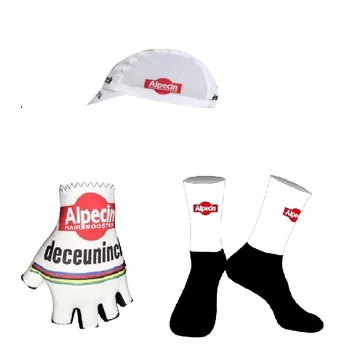 2024 ALPECIN Deceuninck 팀 화이트 사이클링 장갑 한 쌍, 사이클링 양말 한 쌍, 폴리에스테르 캡