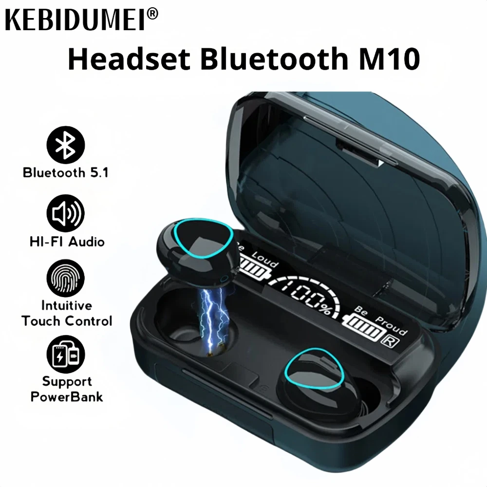 M10 TWS Fone Bluetooth 5.1 Headphones with Mic Earbuds Charger Box Wireless Earphones LED Display Wireless Bluetooth Headset